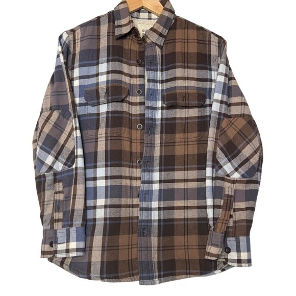 Old Navy Men's Sherpa Shacket Small Plaid Flannel Button-Up Long Sleeve Patch El - Picture 1 of 16